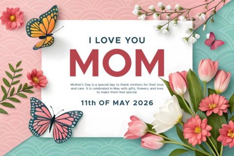 Floral Butterfly Mother's Day Greeting Card Template - Editable Design for Celebrating Mom