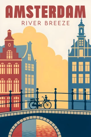 Amsterdam River Breeze Retro Design Template for Travel Posters