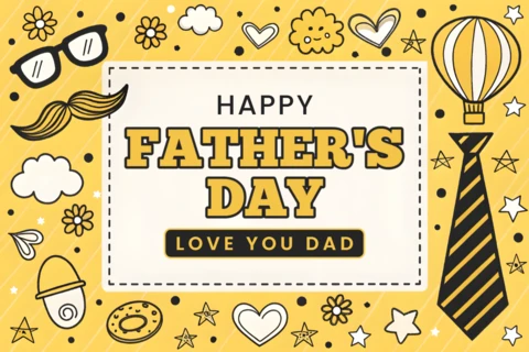 Playful Yellow Father's Day Card Template with Doodles and Lovely Message