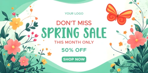 Modello di vendita promozionale di primavera con stile artistico floreale e farfalla