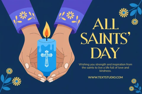 All Saints' Day Candle Design with Praying Hands and Candles for Greeting Cards Print