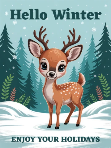 Winter Wonderland Deer Design Template for Holiday Cards