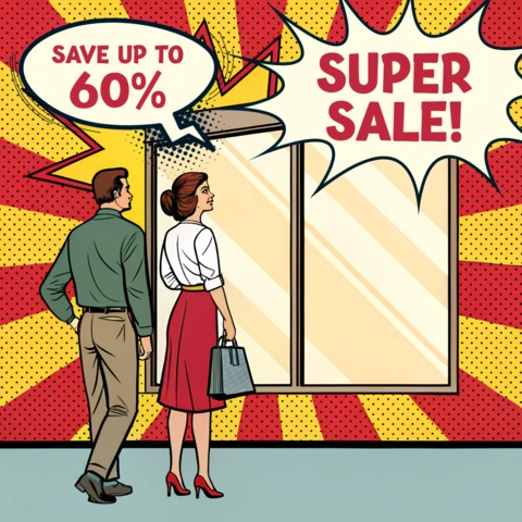 Modèle d'annonce de vente de pop art pour des flyers promotionnels