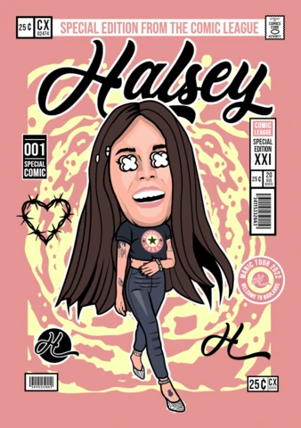 Halsey Singer Cartoon Character Magazine Cover Design Template