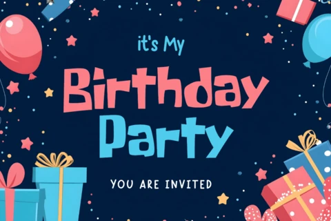 Birthday Party Invitation Template with Colorful Gift and Balloon