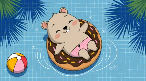 Summer Fun Bear Design Template: Playful Poolside Vibes