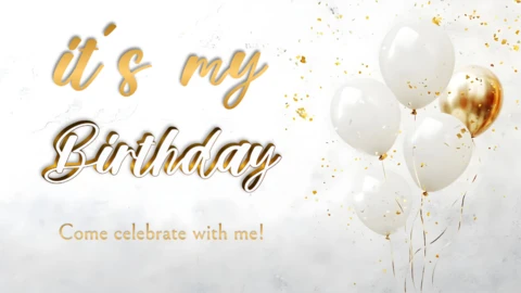 Elegant White and Gold Birthday Party Invitation Template with Balloons