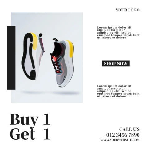 Modelo de design de postagem de instagram de venda de tênis de compra 1 e 1 oferta