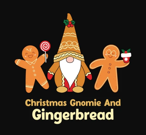 Christmas Gnomie And Gingerbread T-Shirt Design Template