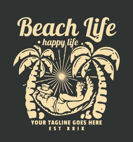 Vie de plage vie heureuse avec un modèle de conception de t-shirt homme endormi