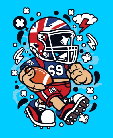 Plantilla de diseño de exhibición de personajes de dibujos animados de jugadores de fútbol del Reino Unido