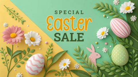 Spring-Themed Easter Sale Design Template with Floral and Pastel Elements