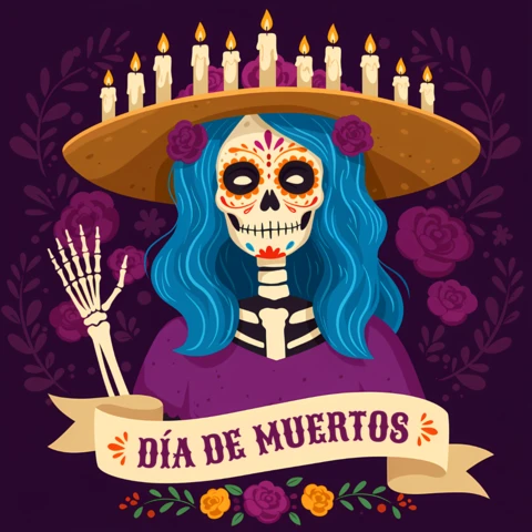 Dia De Muertos Design Template for Festive Posters with Skull and Floral Elements