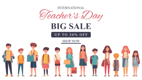 Playful Cartoon Design Template for International Teacher's Day Sale