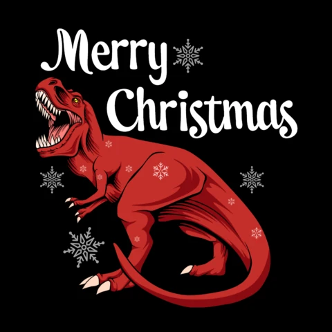 Merry Christmas Dinosaur Red T-Rex with Snowflakes T-Shirt Design Template