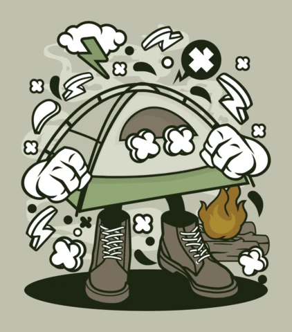 Tent Camp Fire Cartoon Character Design Template