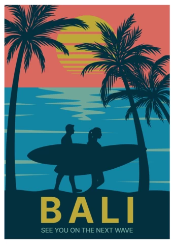 Surf Bali Retro Poster Design Template