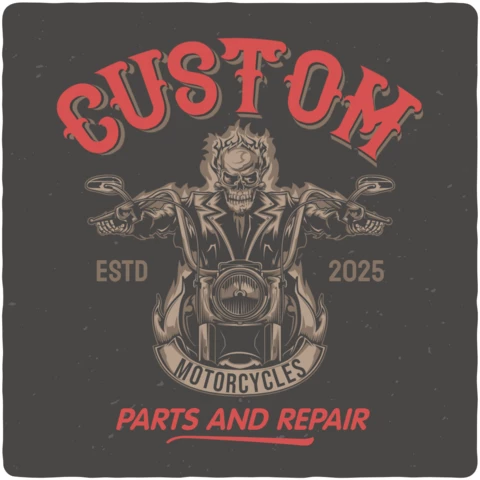 Skeleton Riding On California Custom Motorcycle Poster Design Template