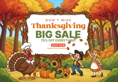 Holiday Shopping Promo Thanksgiving Theme with Pumpkins, Leaves & Traditional Outfits Promotional Sale Banner Design Template