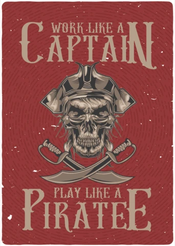 Schedel spelen als een piraat vintage t-shirt ontwerpsjabloon