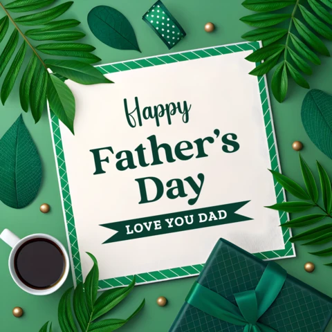 Editable Father's Day Greeting Card Template - Tropical Leaf Design