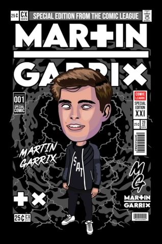 Martin garrix cartoon character cover magazine design template