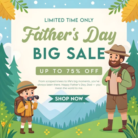 Playful Father's Day Sale Template Design - Editable Cartoon Style with Nature Elements
