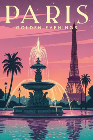 Paris Golden Evenings Retro Flat Design Template for Posters