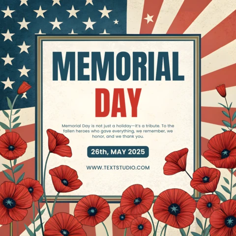 Vintage Memorial Day Design Template with Poppies and American Flag