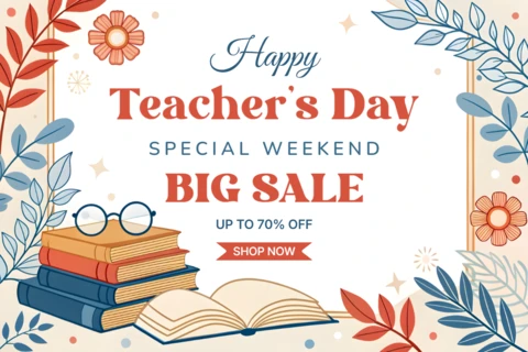 Happy Teacher's Day Sale Template - Floral and Vintage Design for Special Promotions