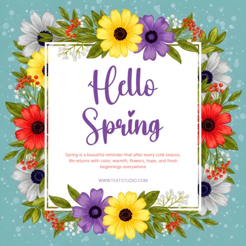 Spring Floral Design Template for Greeting Cards with Vibrant Flowers and Whimsical Typography