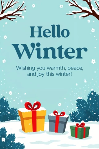 Plantilla de tarjeta de saludo invernal con diseño de regalo festivo