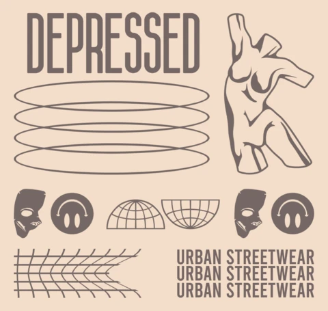 Modello di design streetwear urbano con figure astratte ed elementi grafici per abbigliamento