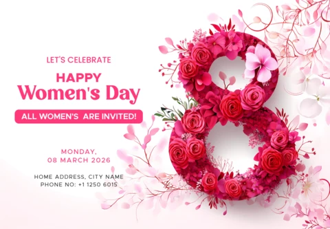 Editable Women's Day Design with Floral Elements for Event Invitation Template