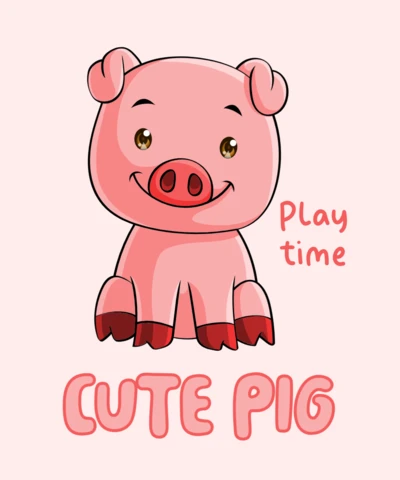 Cute Pig Playtime Design Template for Kids Apparel