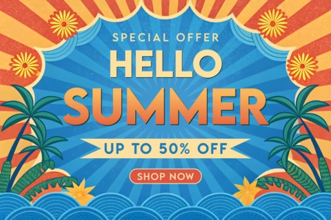 Vibrant Summer Sale Template Design with Tropical Elements