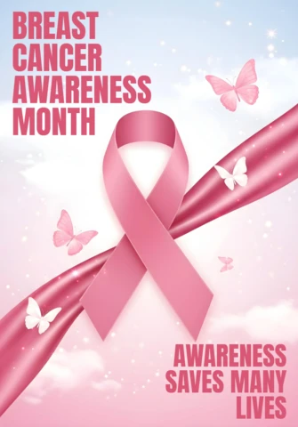 Breast Cancer Awareness Pink Ribbon & Butterfly Sky Tribute for October Poster Design Template