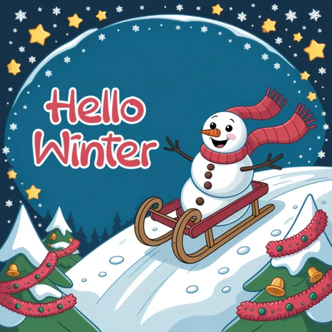 Winter Wonderland Design Template Featuring Snowman for Greeting Cards