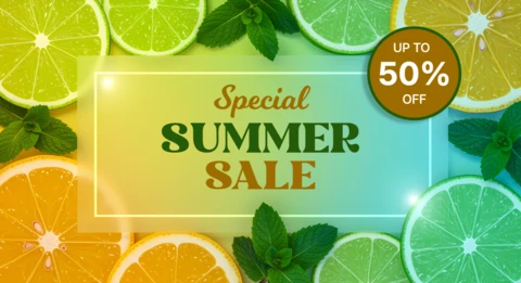 Vibrant Summer Sale Design Template with Citrus Fruits and Mint Accents
