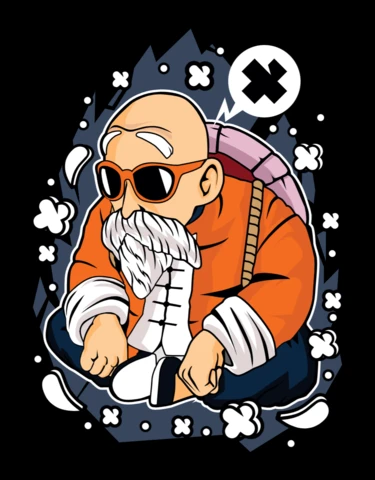 Master roshi personaje de dibujos animados plantilla de diseño de camiseta