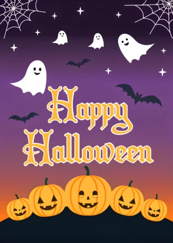 Modelo de design de Halloween assustador com fantasmas e abóboras para cartões de saudação festivos.