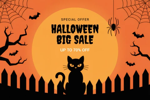 Modèle de design de vente d'Halloween pour affiches avec un chat effrayant