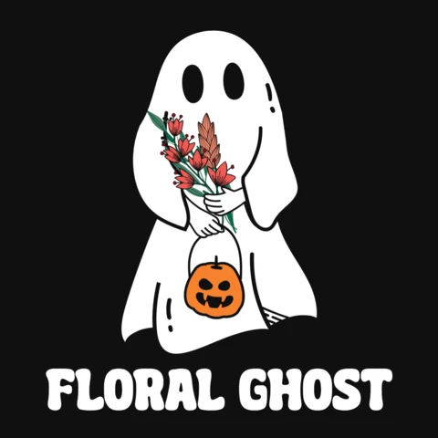 Cute Ghost With Flowers Halloween T-Shirt Template