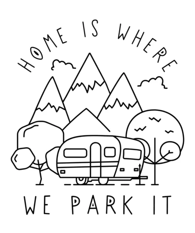 Home is where we park it rv trailer silhouette logo template design