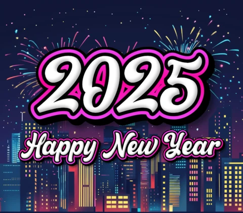 Frohes neues Jahr 2025 Neon Feuerwerk Design Vorlage