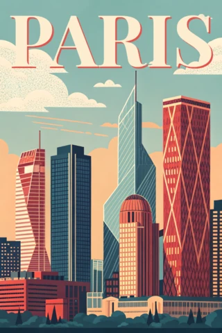 Retro Paris La Défense Buildings Cityscape Design Template for Posters