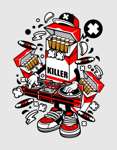 Cigarettes Disk Jockey Cartoon Character Design Template