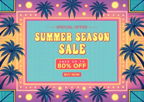 Vibrant Summer Sale Design Template with Tropical Palm Trees