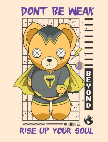 Rise Up Your Soul Superhero Teddy Bear Graphic with Graffiti Motivation T-Shirt Design Template