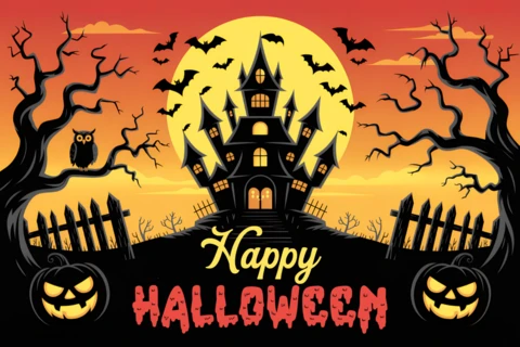 Spooky Halloween Castle Design Template for Festive Posters